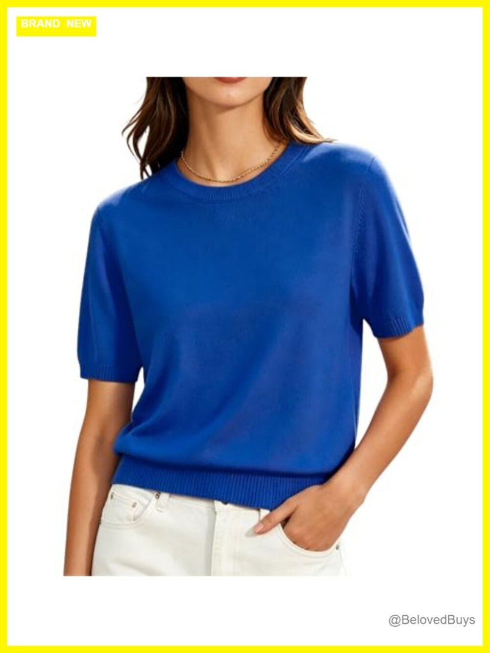 Women's Short Sleeve Crew Neck Pullover Sweater Lightweight Knit Summer Top